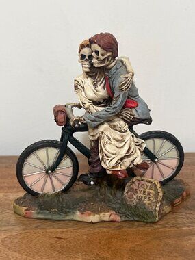 Love Never Dies Skeleton Couple On Bicycle Figurine By Pacific Giftware